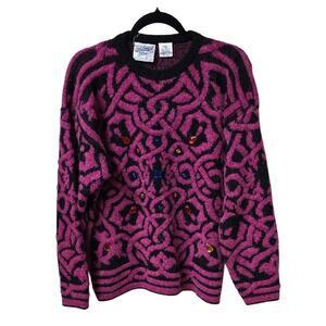 Vintage Midnight Blues 1980s Rhinestone Embellished Sweater Womens Size Medium